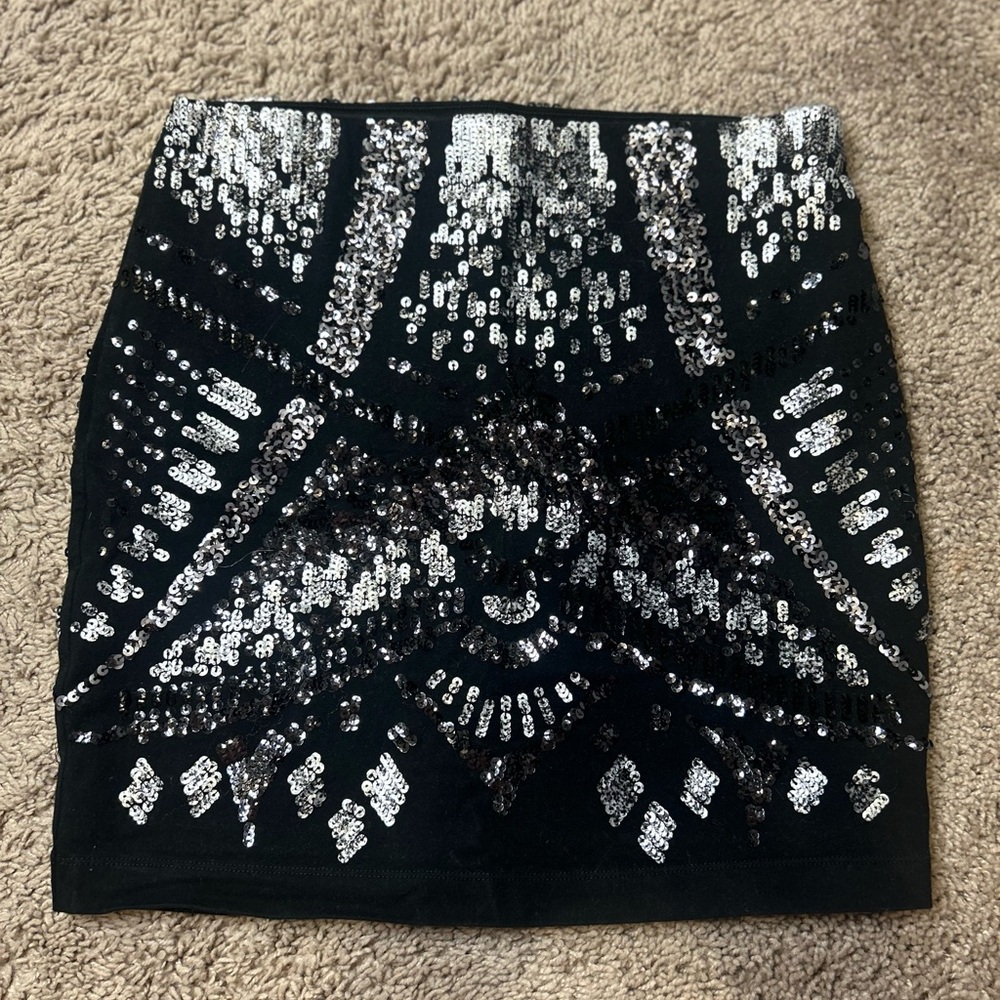 Express Black and Silver Sequin Mini Skirt